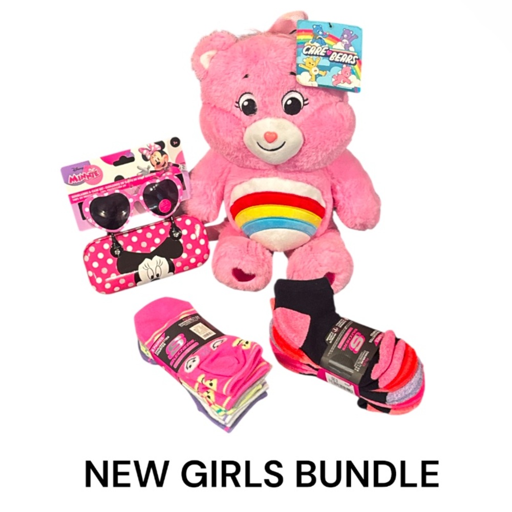 New Girls bundle Care Bears backpack Minnie Mouse Sunglasses Skechers socks